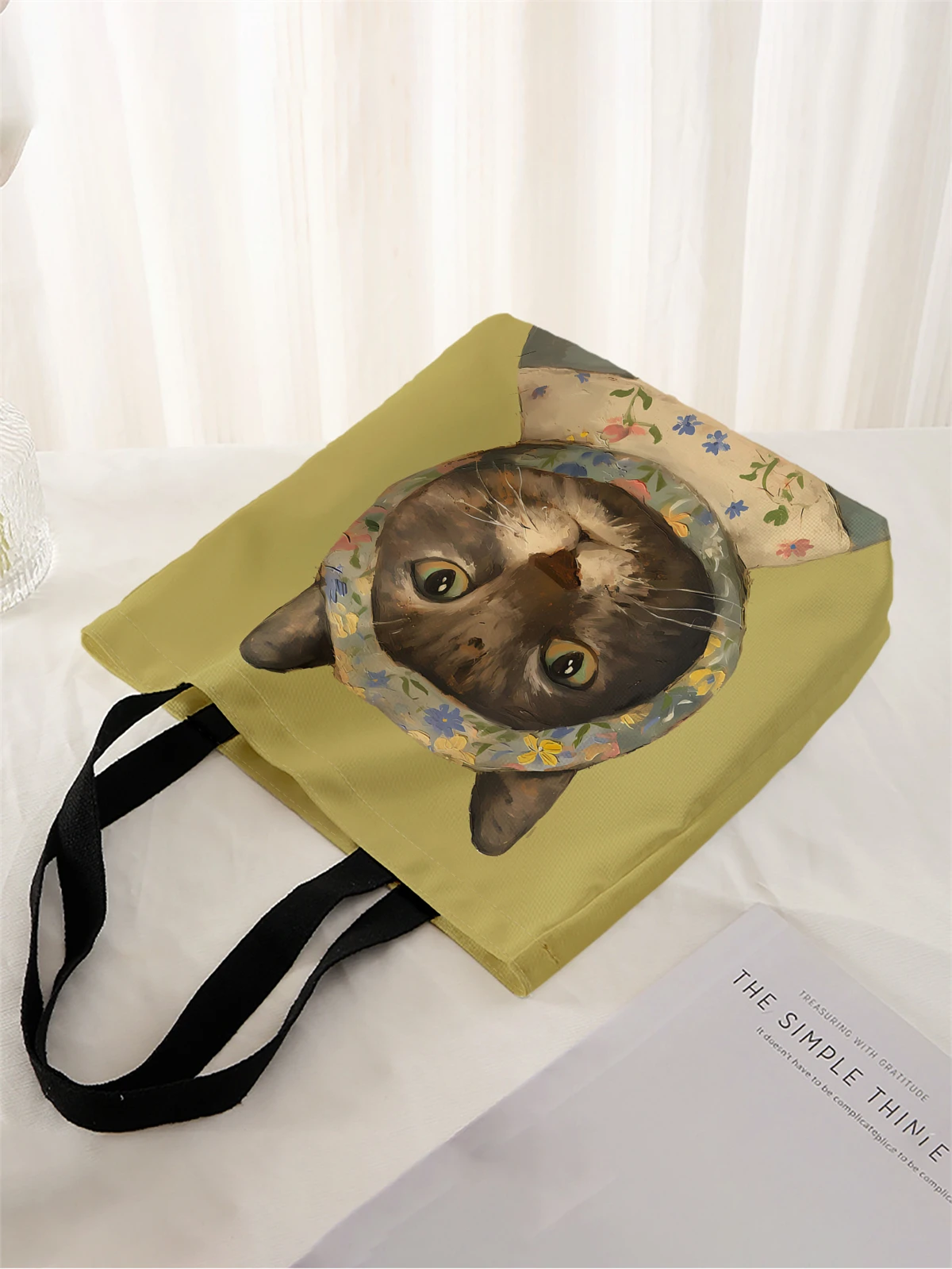 قطعة واحدة، حقيبة يد قطة كلاسيكية مطلية بالزيت، حقيبة يد عصرية قابلة لإعادة الاستخدام، حقيبة يد متعددة الوظائف، حقيبة تسوق قماشية مطبوعة