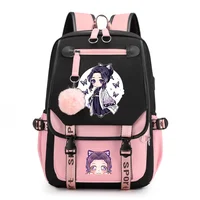 Mochila con patrón Kawaii Kochou Shinobu, mochila de Anime callejero para adolescentes, mochila Kochou Shinobu, mochilas USB