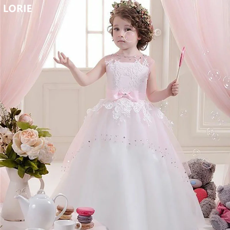 LORIE A-line Flower Girl Dresses Sleeveless Appliques Pink Bow Tie Dress Baby Girl Dresses Christmas Birthday Present Customized