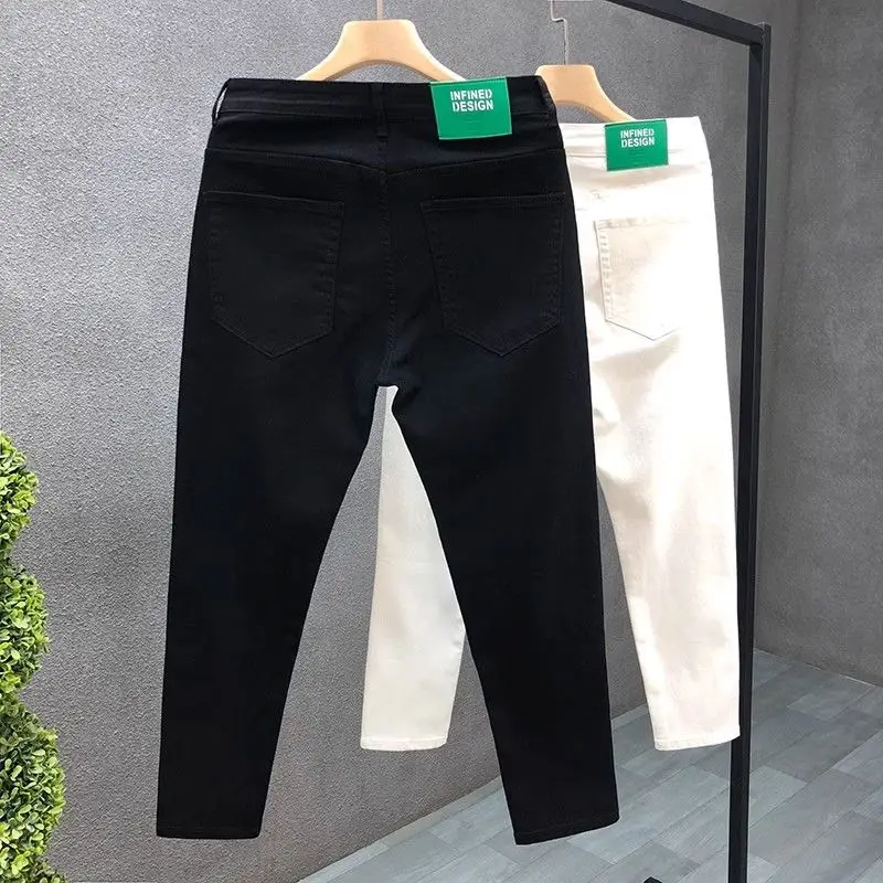 

High-End Slim Fit Nine-Tenths Casual Pants Men's Spring Autumn Winter Thin New Sle White Jeans Cotton Elastic Denim