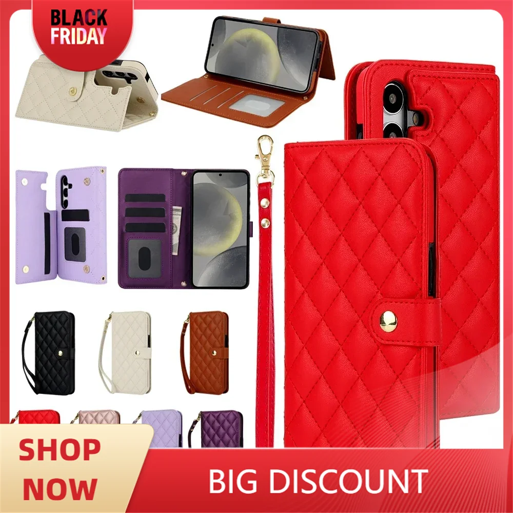 Leather Wallet Case for Samsung Galaxy S21 S23 FE S24 S22 Plus A73 A55 A54 A53 A15 A14 A13 5G Cards Slot Flip Phone Cover