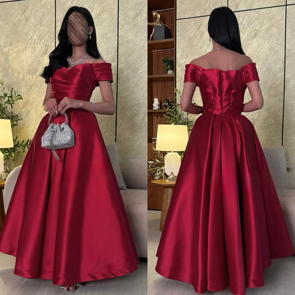

Customized High Quality Fashion Charmeuse Pleat A-line Off-the-shoulder Long Dresses Bespoke Occasion Dresses Matching Classic