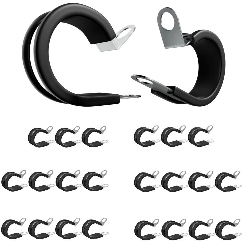 3/4 Inch Stainless Steel Cable Clamps 24 pcs with for epdm Rubber Pad for Secure For Wire Fastening and Protection