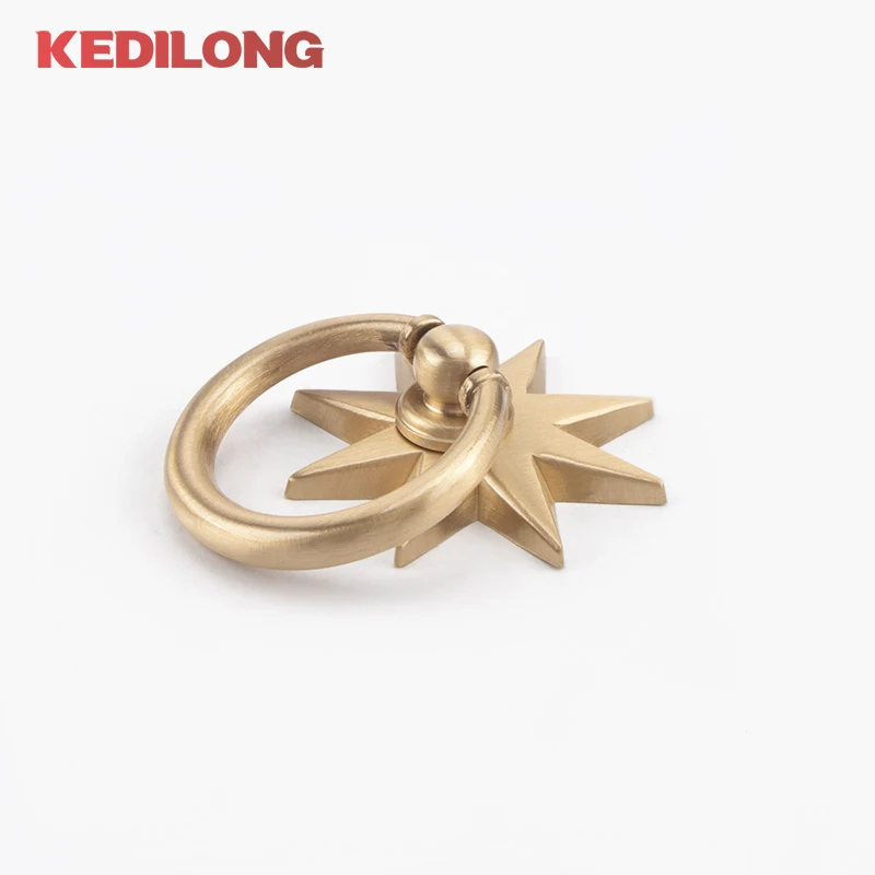 KEDLO Anise Star Shape Cabinet Handles Ring Brass Cabinet Pulls Ring Drawer Knobs cabinet Gold handle