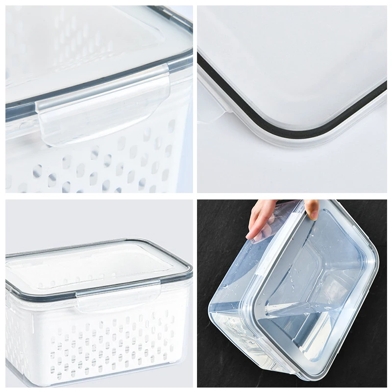Cesta de limpieza de frutas, contenedor de almacenamiento de alimentos para nevera con tapas con colador, cajas de almac