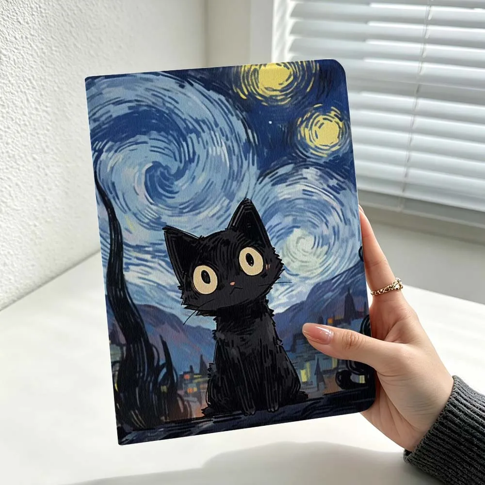 Van Gogh-Style Art Cartoon Cat Cover For Huawei MatePad MediaPad MagicPad Honor Pad 10 9 8 X10 X9 X8 Pro Soft Inch Tablet Case