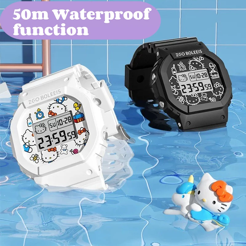 Sanrio Hello Kitty Watch LED Digital Watchs Student Versatile Silicone Watch Children\'s Wrist Watch Waterproof Sports Kids Clock