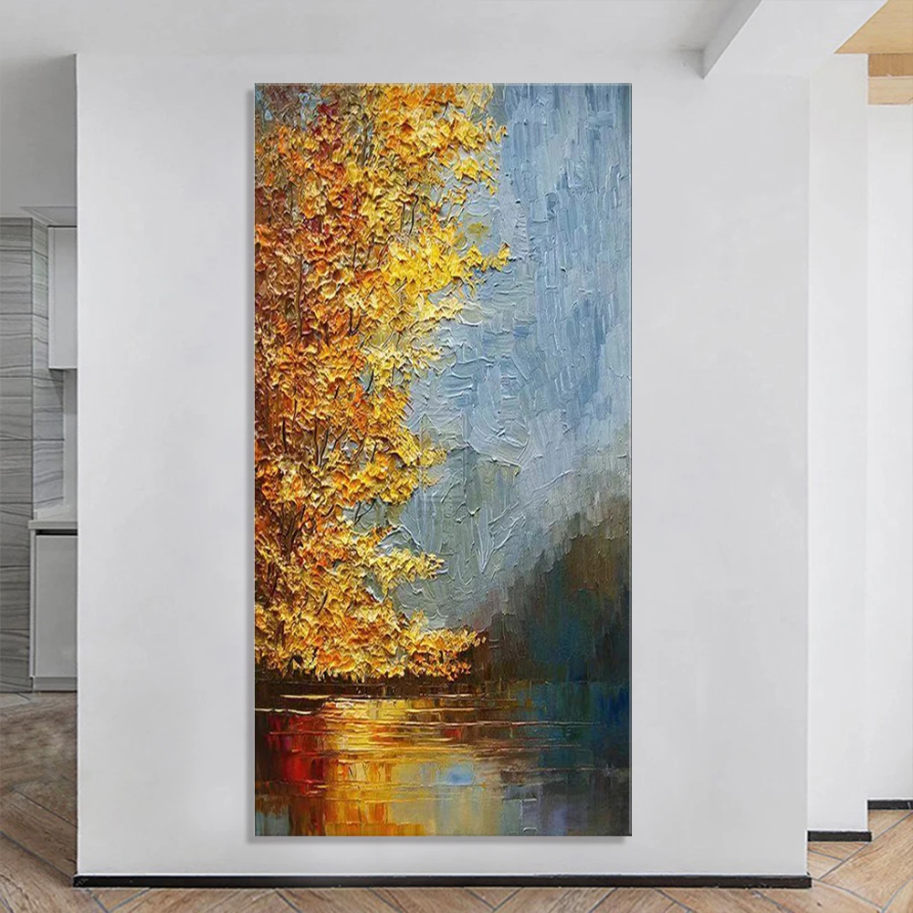 

Mintura,Handpainted Palette Knife Thick Texture Oil Painting On Canvas,Harvest Period Handmade Wall Arts Picture Home Decor Gift