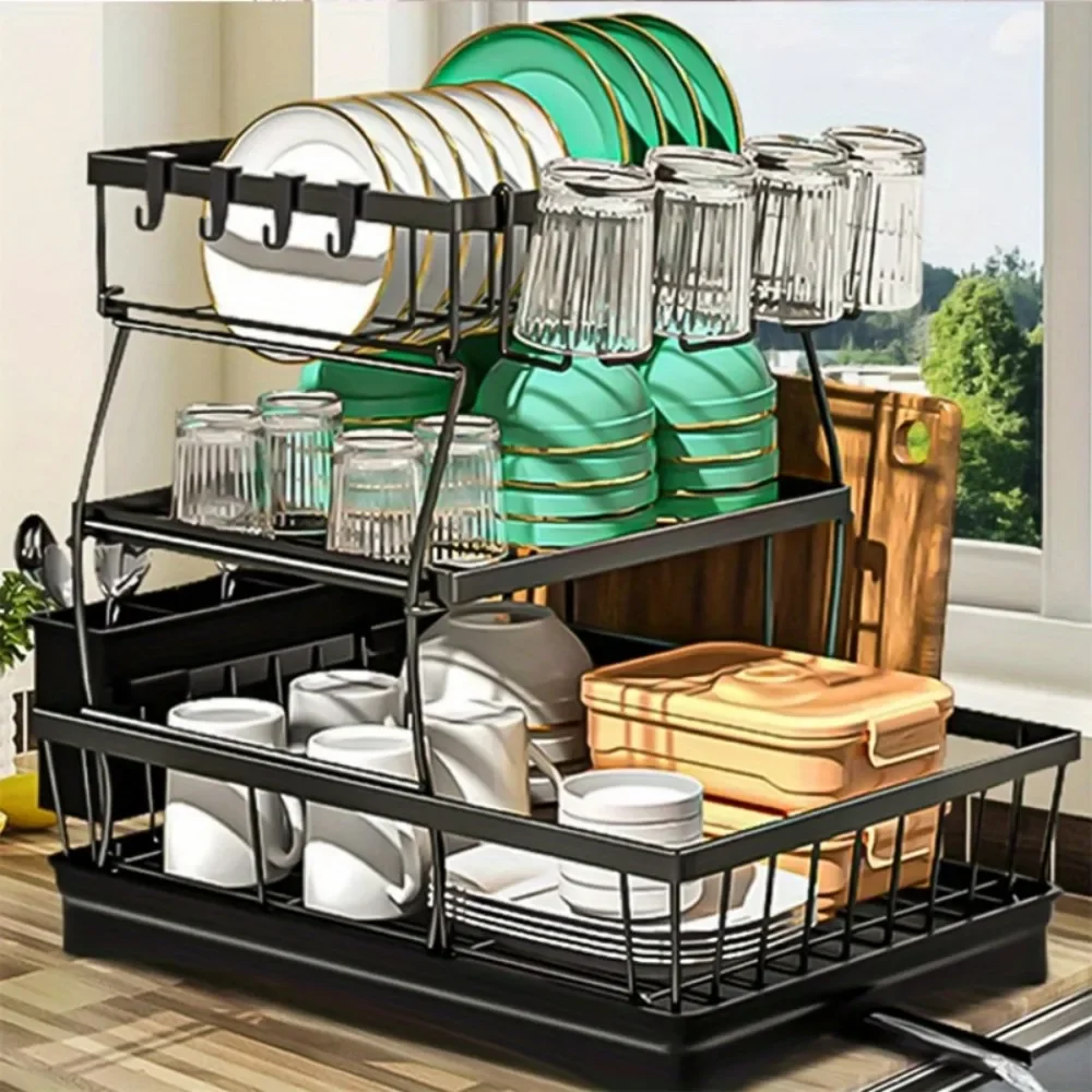 

Kitchen Drainage Rack Multifunctional Countertop Multi Tier Shelf Household Dish Organizer Tableware Bowl Holder Categorization