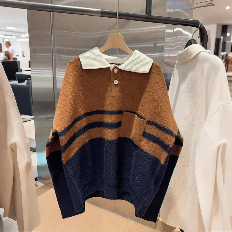 

Свободный крой Ne Вязаный свитер в полоску Blo ex Осень Зима Новое поступление Японский Sle Long Sve Girls Fas...