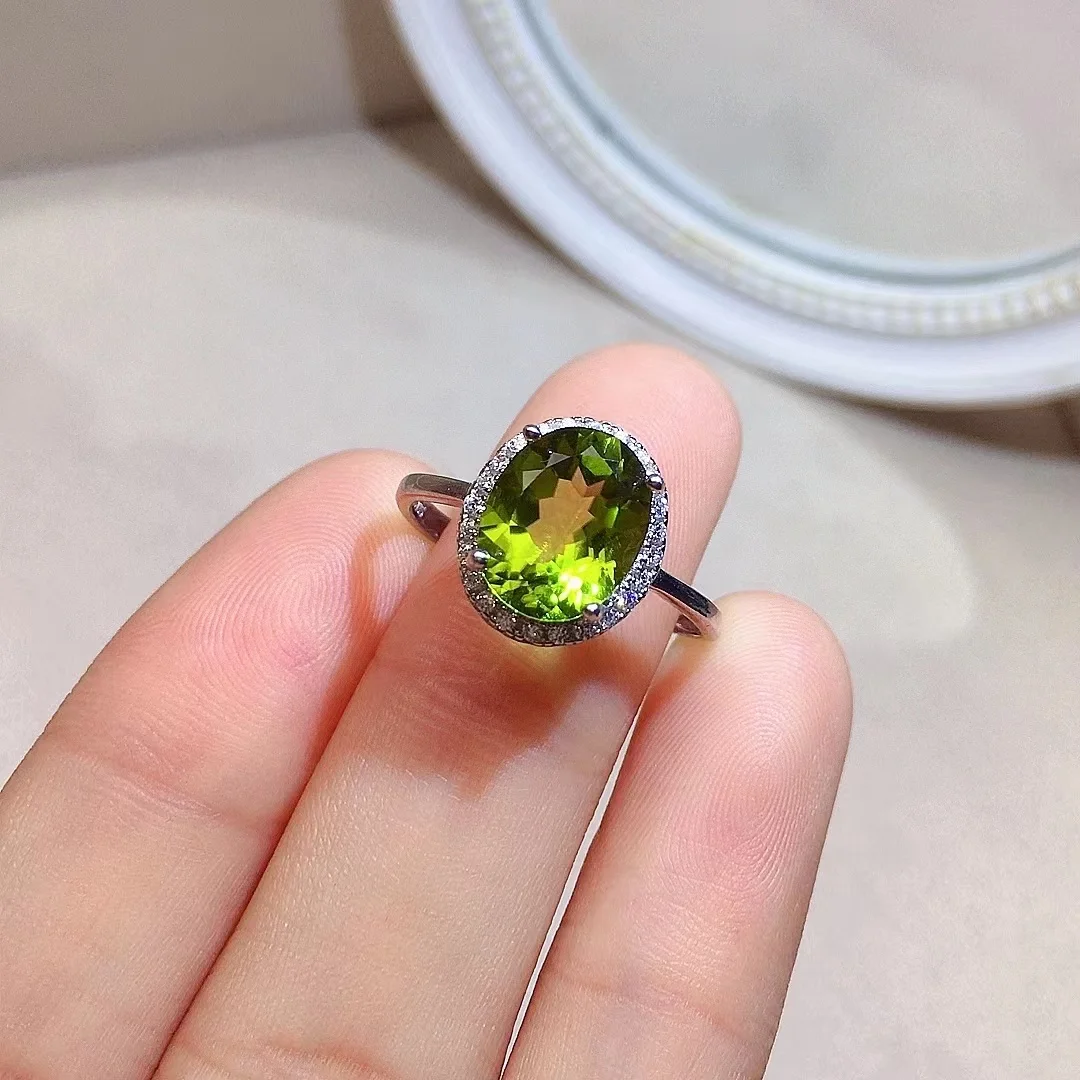 

3ct 8mm*10mm VVS Grade Natural Peridot Ring for Party Simple Gemstone Silver Ring Solid 925 Silver Peridot Jewelry