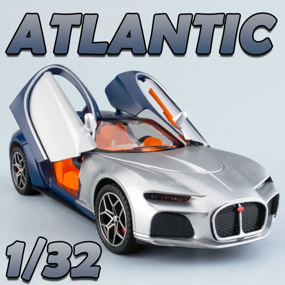 Modelo de Tourbillon atlántico 1:32, coches deportivos de juguete, puertas de luz con sonido fundido a presión de aleación, colección abierta, supercoche para niños