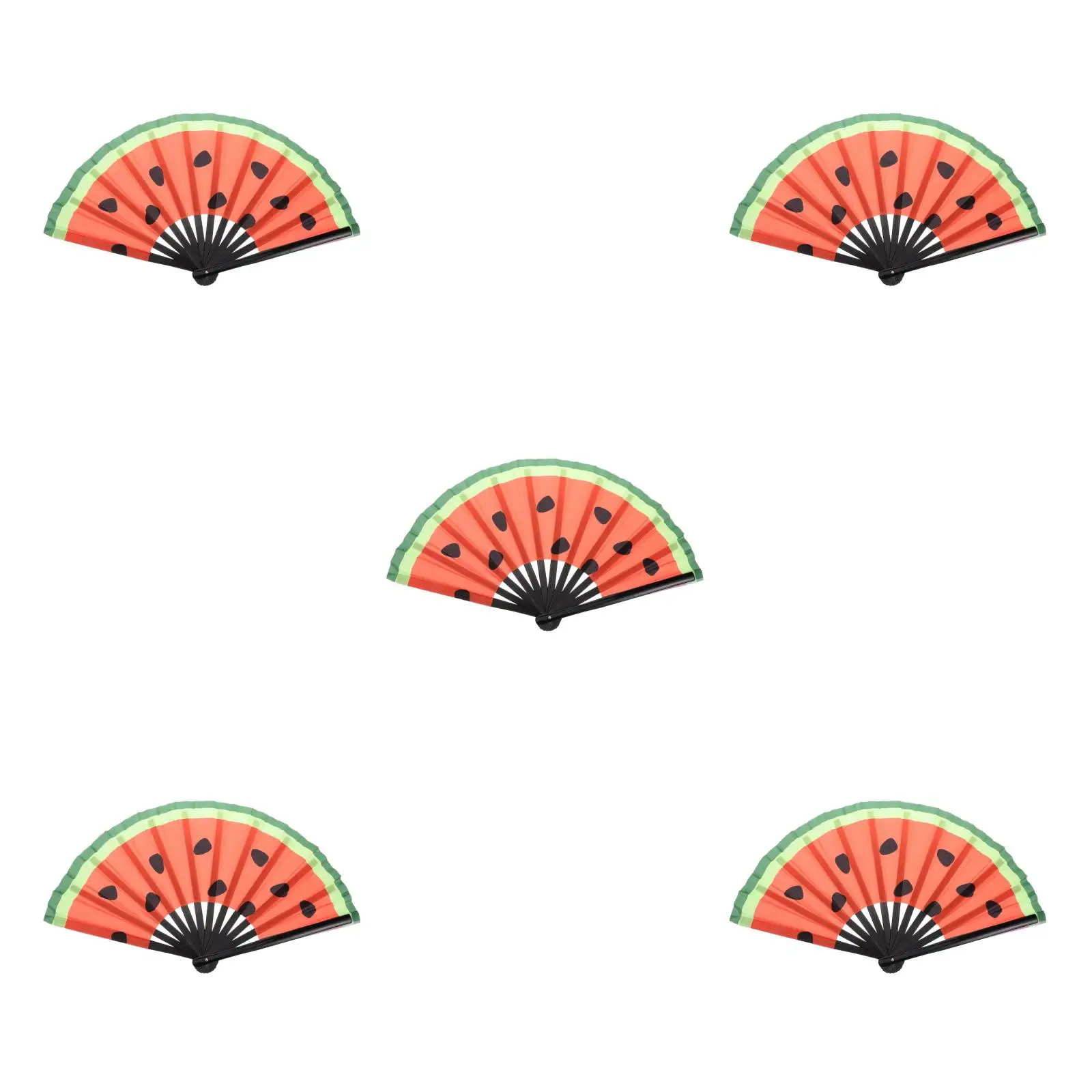 

5pcs 5 Pieces Glow Folding Hand Fans Uv Bamboo Dance for Rave Glowing Decorative Watermelon