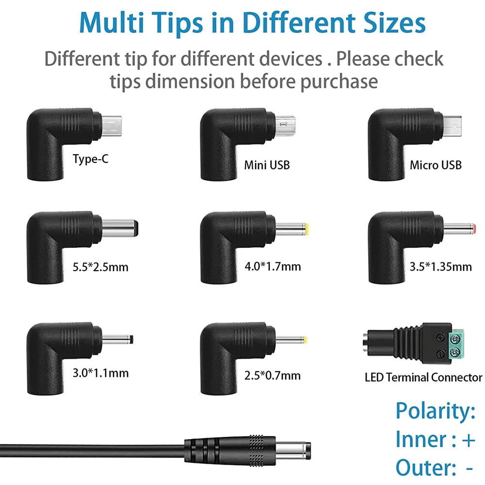 محول إمداد الطاقة 5 فولت 3 أمبير محول تيار متردد إلى تيار مستمر مع 9 نصائح لشريط Led وأضواء سلسلة وكاميرات CCTV ونظام الأمان والمزيد