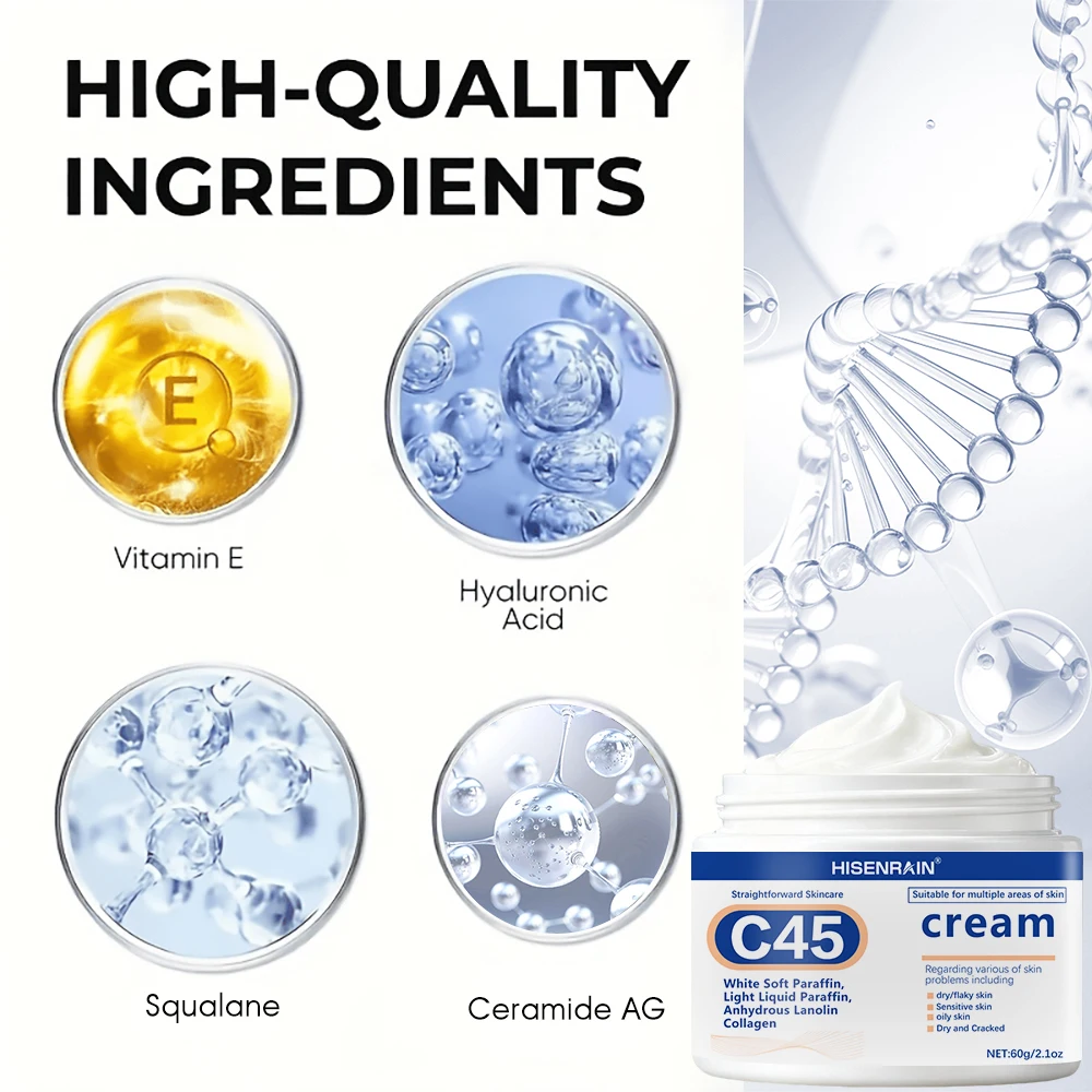 HISENRAIN Plant Squalane & Hyaluronic Acid Face Cream, 72Hr Intense Moisture, Skin Barrier Repair, Hypoallergenic Vegan Formula.