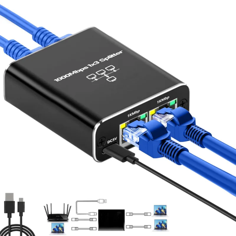 RJ45 Splitter 1 in 2/3/4 Out Network  1000Mbps RJ45 Adapter Gigabit Converter Internet Ethernet 8P8C Extender Plug Extension image 2