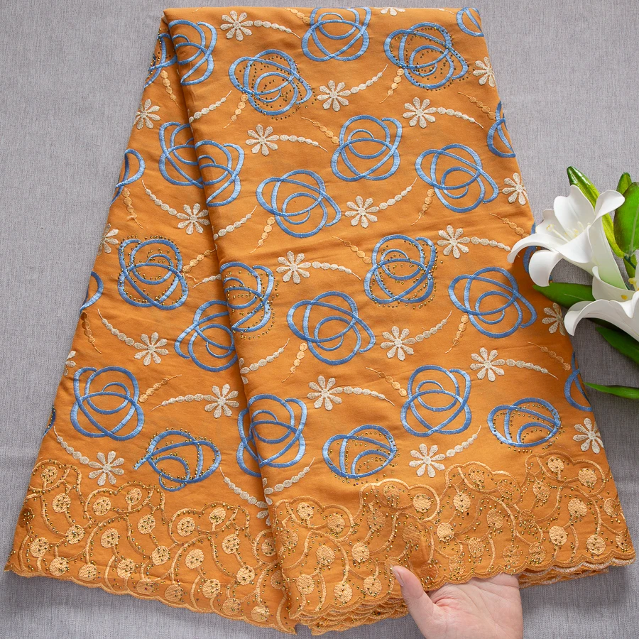 african-swiss-voile-lace-fabric-orange-blue-floral-embroidered-hollow-out-cotton-women-dress-clothing-sewing-craft-material