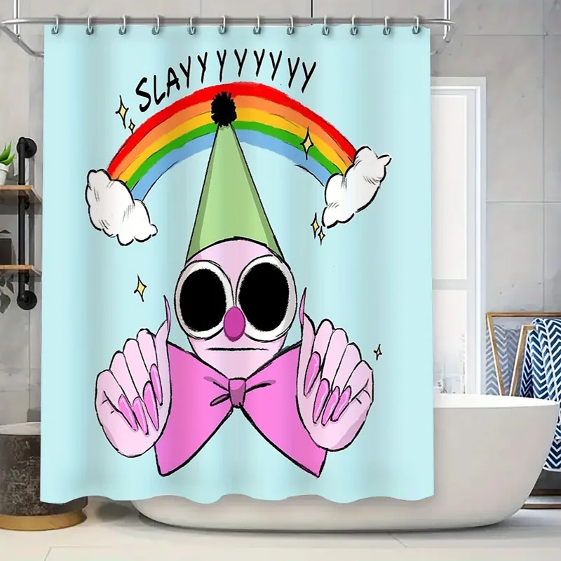

Cute Clown Shower Curtain Set Funny Circus Backdrop Bathroom Decor Washable Waterproof Home Party Themed Fabric