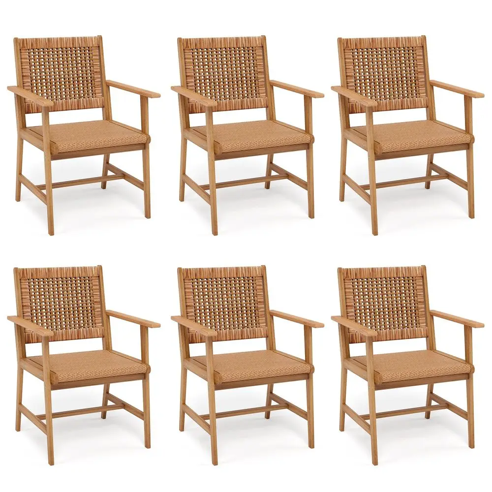 

Outdoor Acacia Wood Dining Chairs Set of 6, Armchairs with Strong Wicker Back amp Seat, Farmhouse Style Teak Patio Deck Yard Ba
