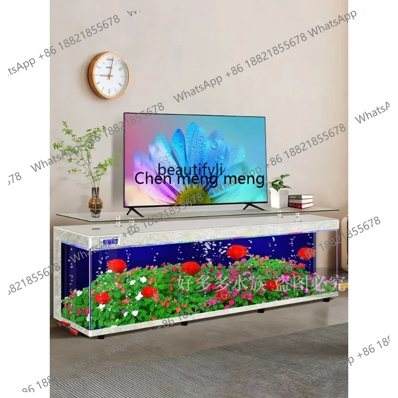 ss26 TV Cabinet and Tea Table Integrated Fish Tank Living Room Super White Glass Floor Large Ecological Aquarium