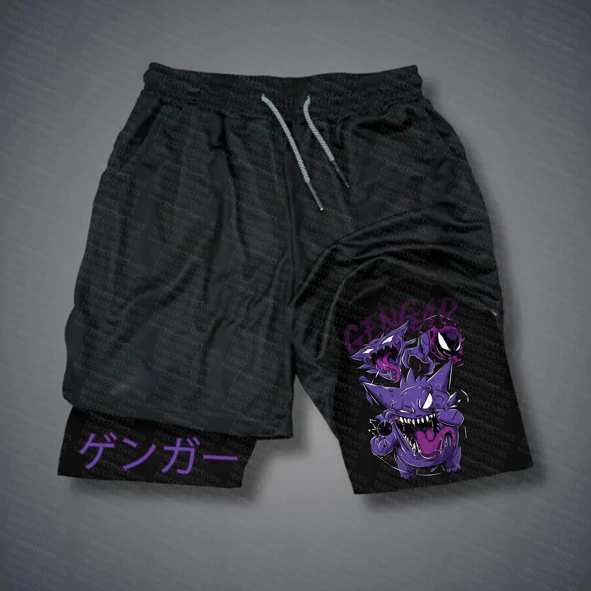 pokemon-gengar-shorts-masculino-algodao-calcas-esportivas-2025-verao-grafico-bottoms-base-preta-roxo-gengar-personagem
