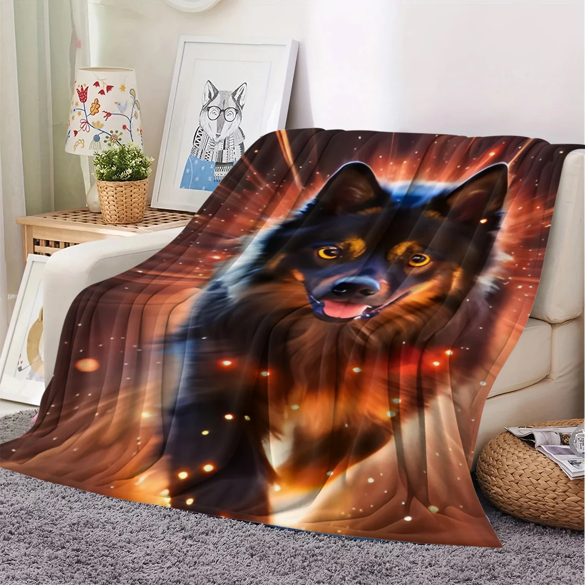 A Soft And Warm Flannel Throw Blanket with a Starry Puppy Pattern, Perfect for Use on The Sofa, for Home Relaxation, As an Air C