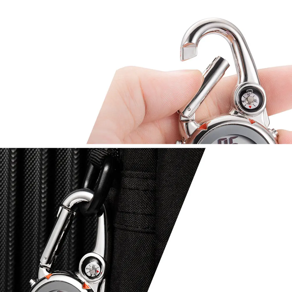 1Pcs Outdoor Carabiner Clip Watch Quartz Waterproof Stainless Steel Watch with Alarm Compass for Climbing Hiking