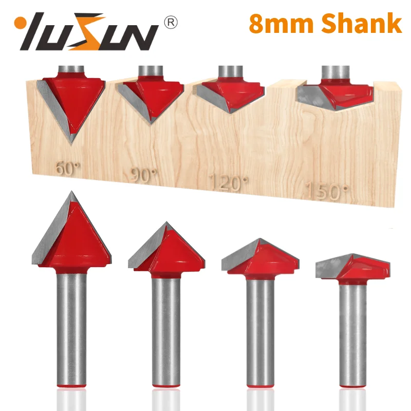 YUSUN  3D V Type Slotting Cutter Bit Router Bit CNC Solid Tungsten Allloy Woodworking Milling Cutter For Wood Bit Face Mill