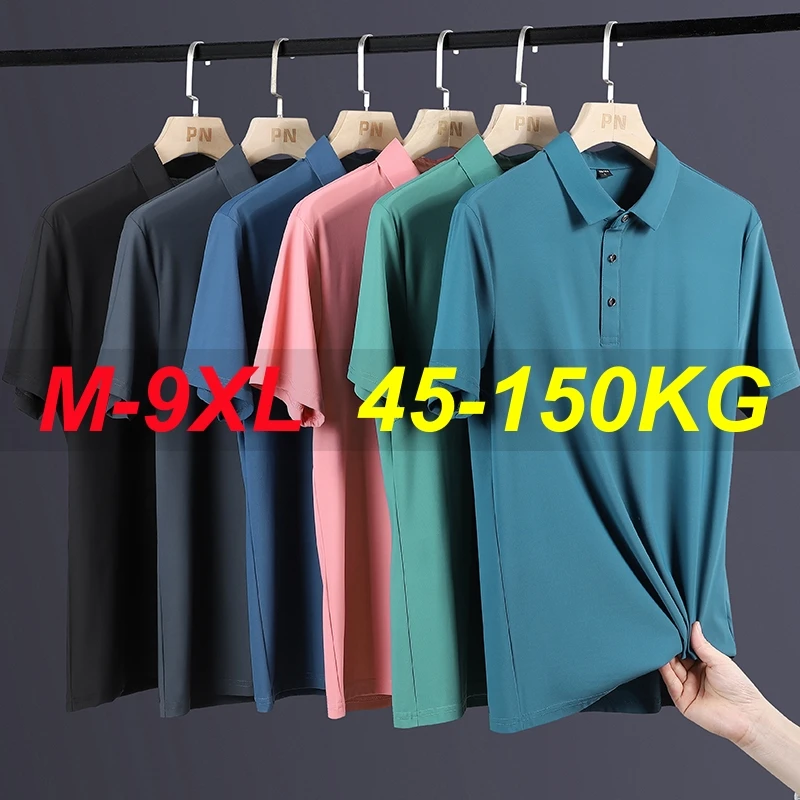Summer Plus Size 7xl 8xl 9xl Polo Shirt Men Quick Dry Ice Silk Breathable Polo…