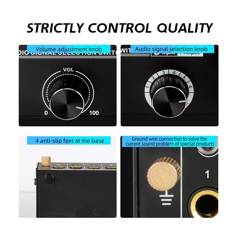 Commutateur audio stéréo avec contrôleur de ligne, commutateur de source de signal, boîtier de répartiteur de sélecteur, 6 voies, 3.5mm, 6.35mm