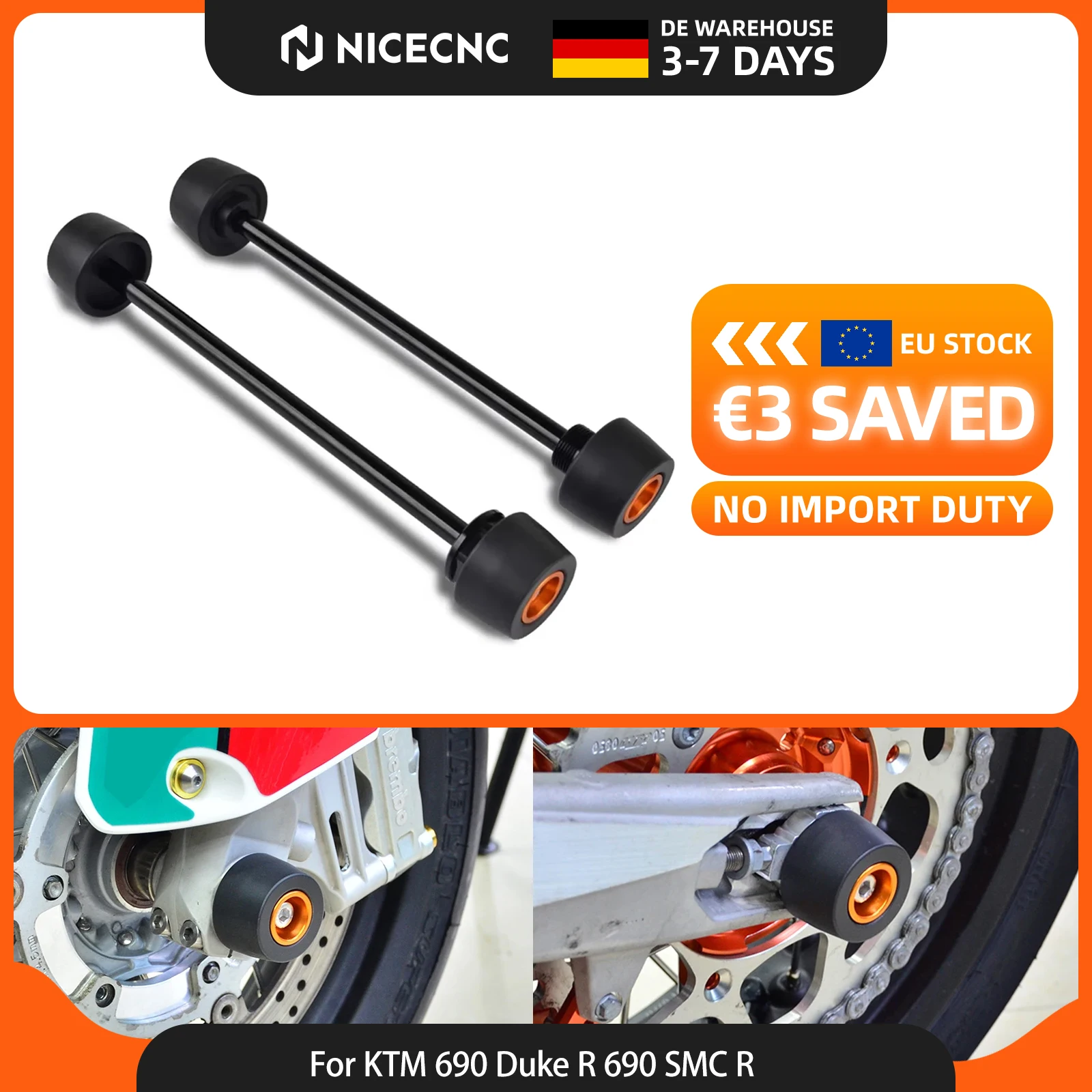 NICECNC Für KTM 690 Duke 690 Duke R 690 SMC 690 SMCR 690 Supermoto R Vorder- und Hinterachse Gabel-Crash-Slider-Schutz Für Husqvarna 701 Supermoto /VITPILEN
