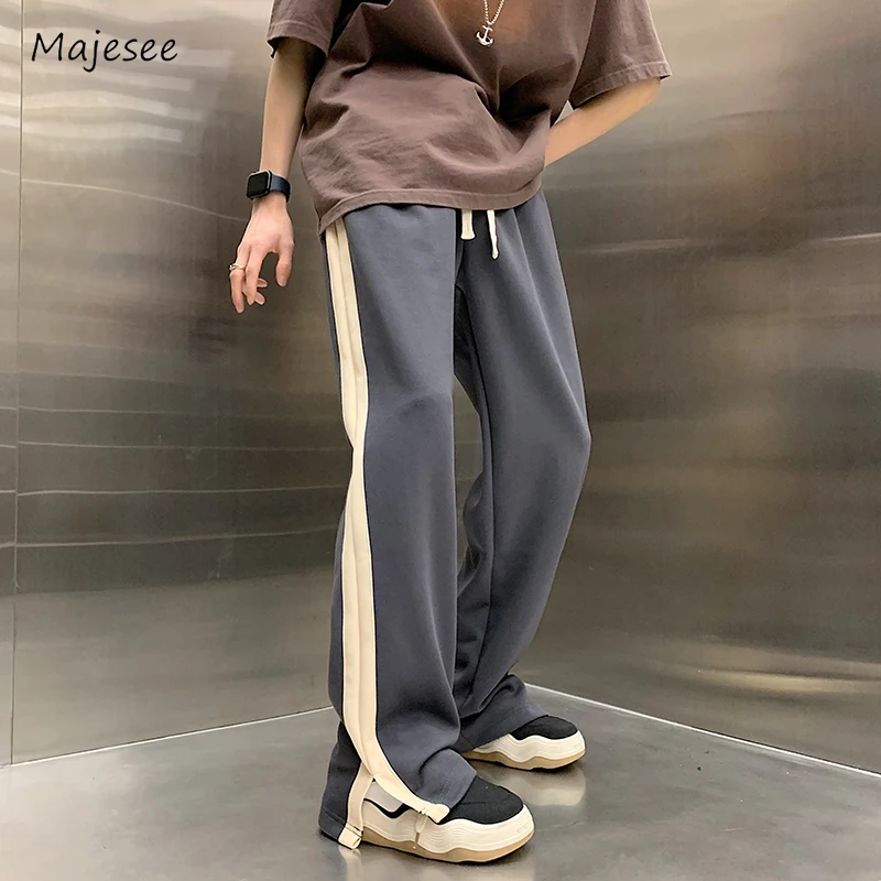 

Casual Pants Men Simple Fashion Straight Loose Spring Autumn Side Stripe Teenagers All-match American Style Side-slit