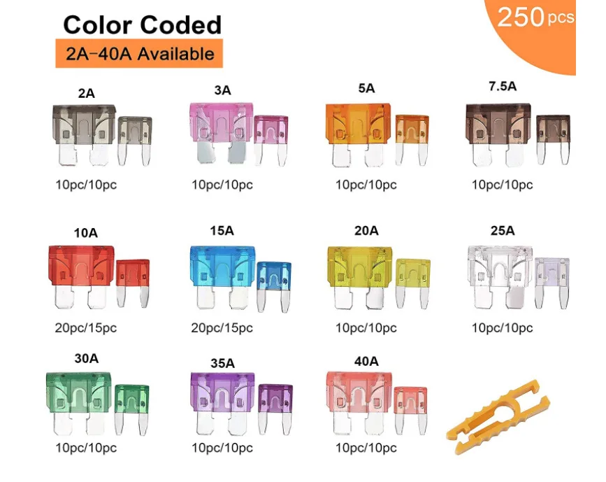 250Pcs boxed car fuse blade safety sheet medium and small aluminum blade insert type safety sheet set