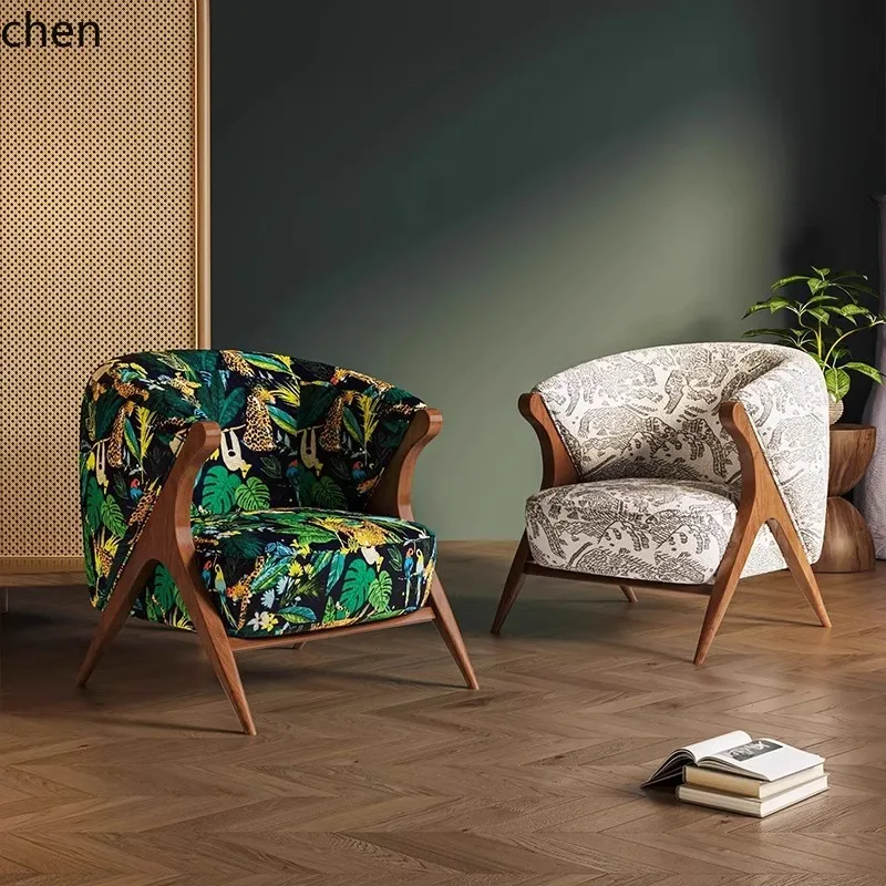 ZML Vintage Single Sofa Chair Retro Hotel Homestay Cafe Reception Meeting One Table Two Chairs