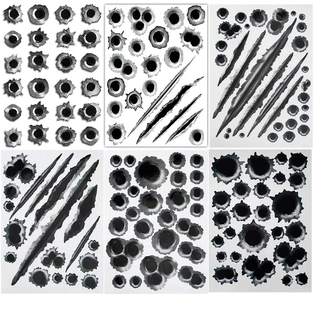 For 10 Types Realistic Bullet Hole 3D Stickers Vinyl Decals Small Large Caliber Rapid Rusty Look,Outside Weather Resistant 