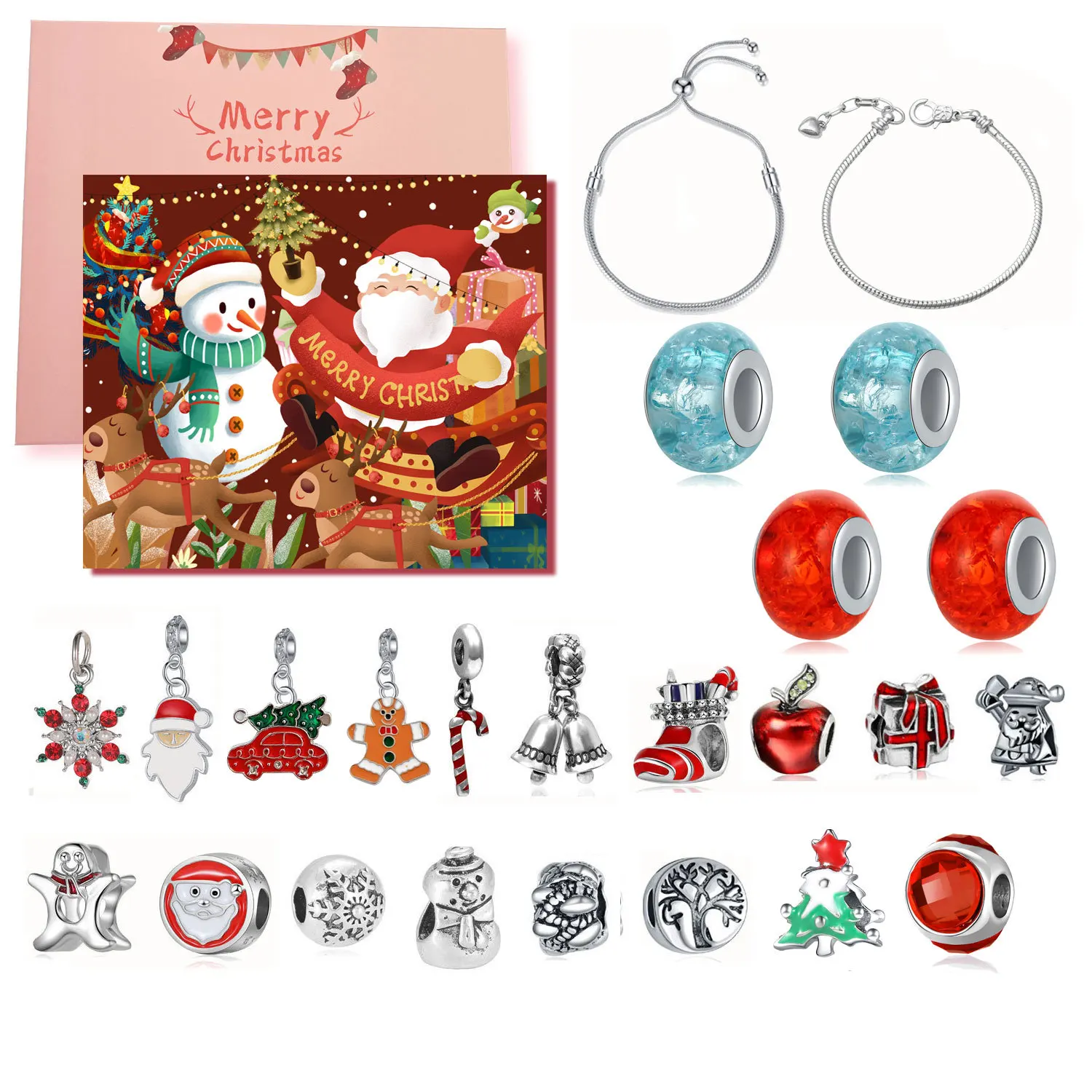 Christmas Advent 24 Countdown Calendar Gift Box DIY Bracelet Creative Surprise Blind Box Exquisite Set For Women Girls Jewelry