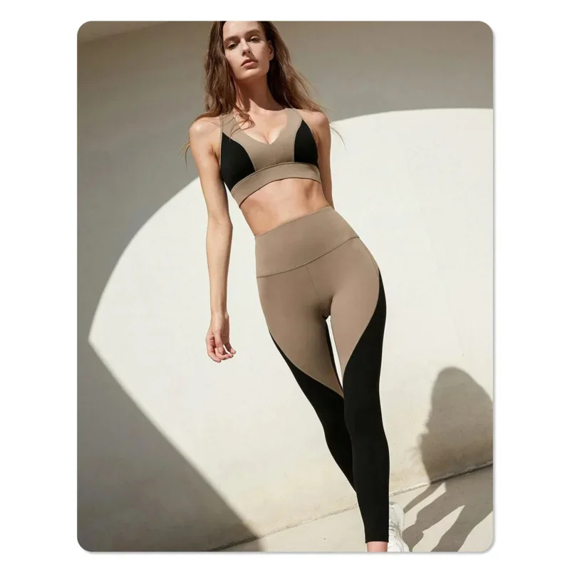 A Patchwork Color Yoga Sets Women Zero-Feel High Strethy Soft Sports Suits Two Piece Fitness Tracksuits Female Activewear