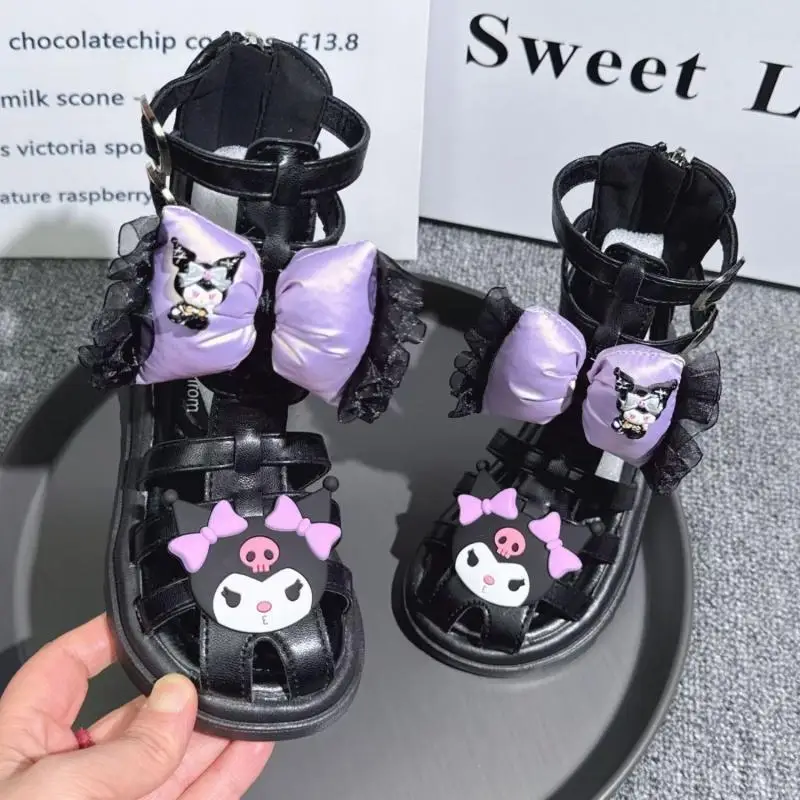 

Летние сандалии Sanrio Kawaii Kuromi Elite, милые детские пляжные туфли в стиле принцессы с запахом пальцев, новый стиль, подарок