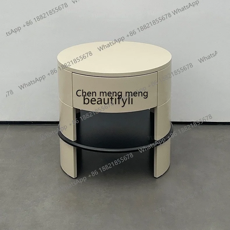 D178 Minimalist High-End Bedroom Round Lacquered Bedside Table Solid Wood Nightstand
