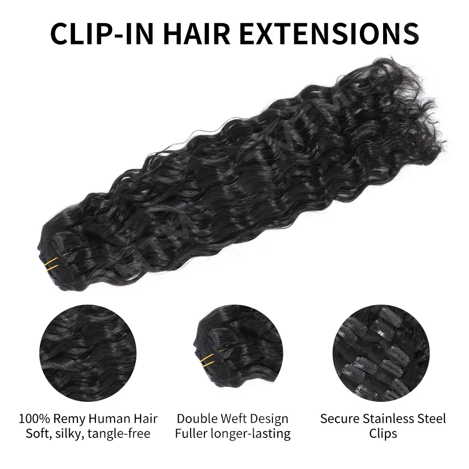 Water Wave Clip Ins Human Hair 7 Pcs/Set Full Head Clip In Hair Extensions Real Human Hair 12-22Inch 85/120G Clip In Extensions