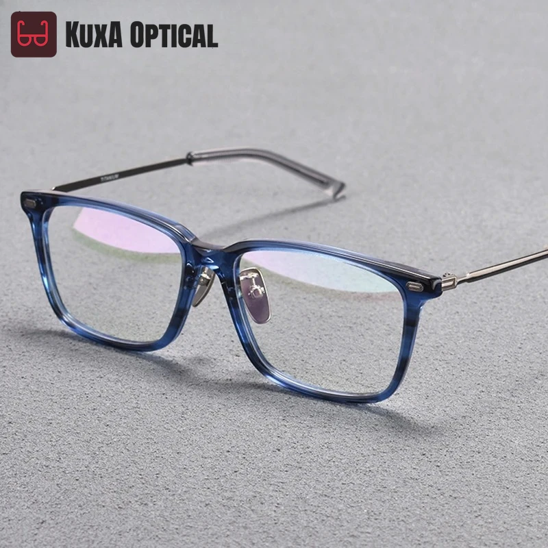 

KUXA New Product Fashion Acetate Titanium Myopia Eyeglasses Men's Eyewear Anti-Reflection UV Prescription Square Glasses Frame