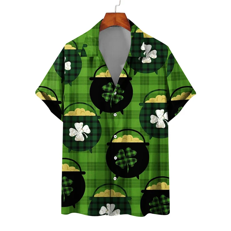 Hawaii Men's Beach Shirts Men Women Couple's Shirt Four-leaf Clover 3d Printed Lapel Short Sleeve Shirt Floral Shirts Tops