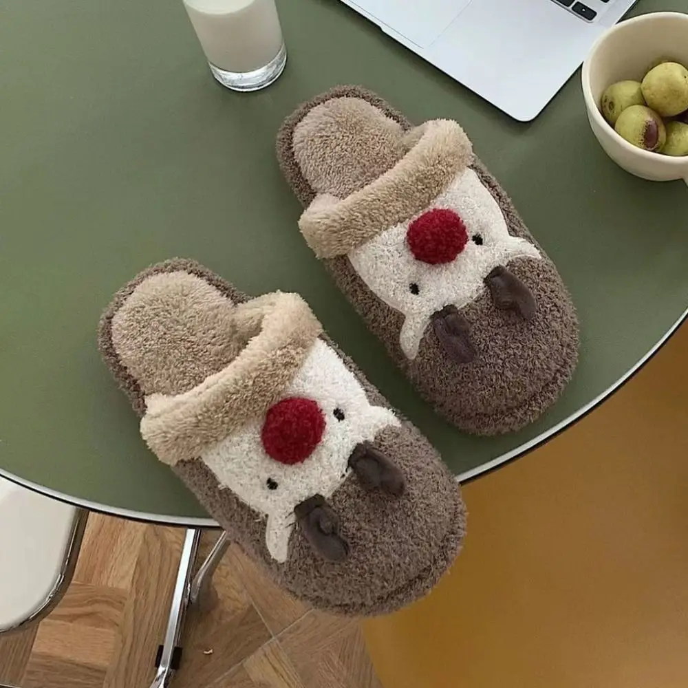 Chaussons en peluche de Noël Elk pour femmes, coordonnants, moelleux, chauds, maison, dortoir, intérieur, hiver, drôle