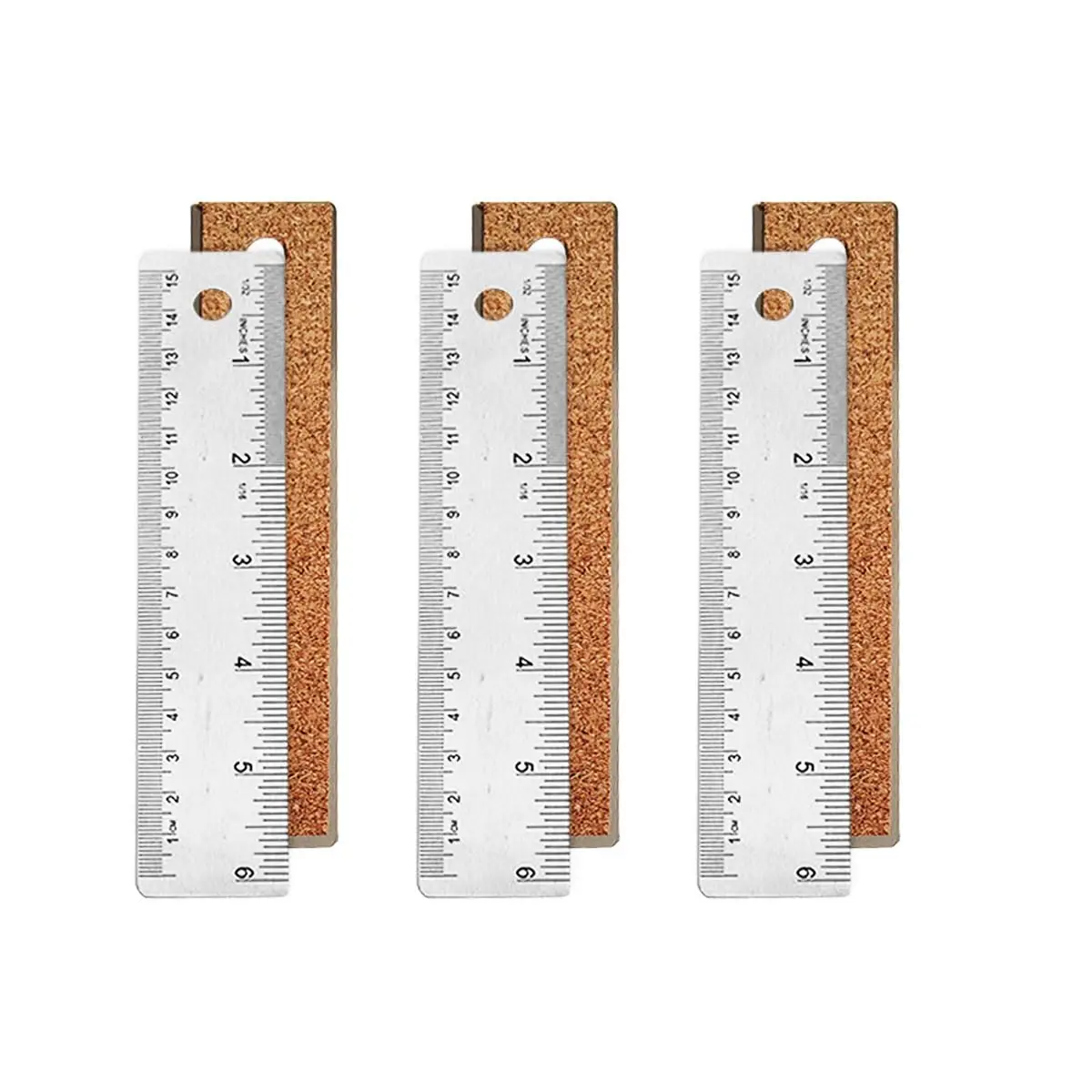 

6-Inch Stainless Steel Ruler with Cork Backing, 3 Pack
