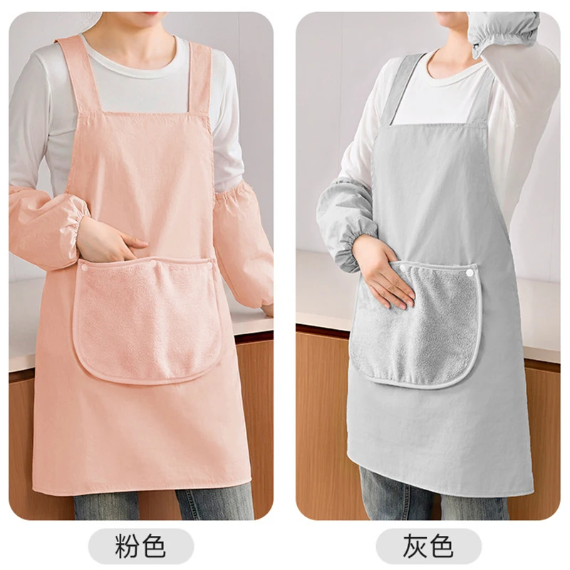 

Unisex Waterproof Oil-resistant Kitchen Apron with Detachable Waistcoat Splash Proof Hand Towel for Cooking Home Use