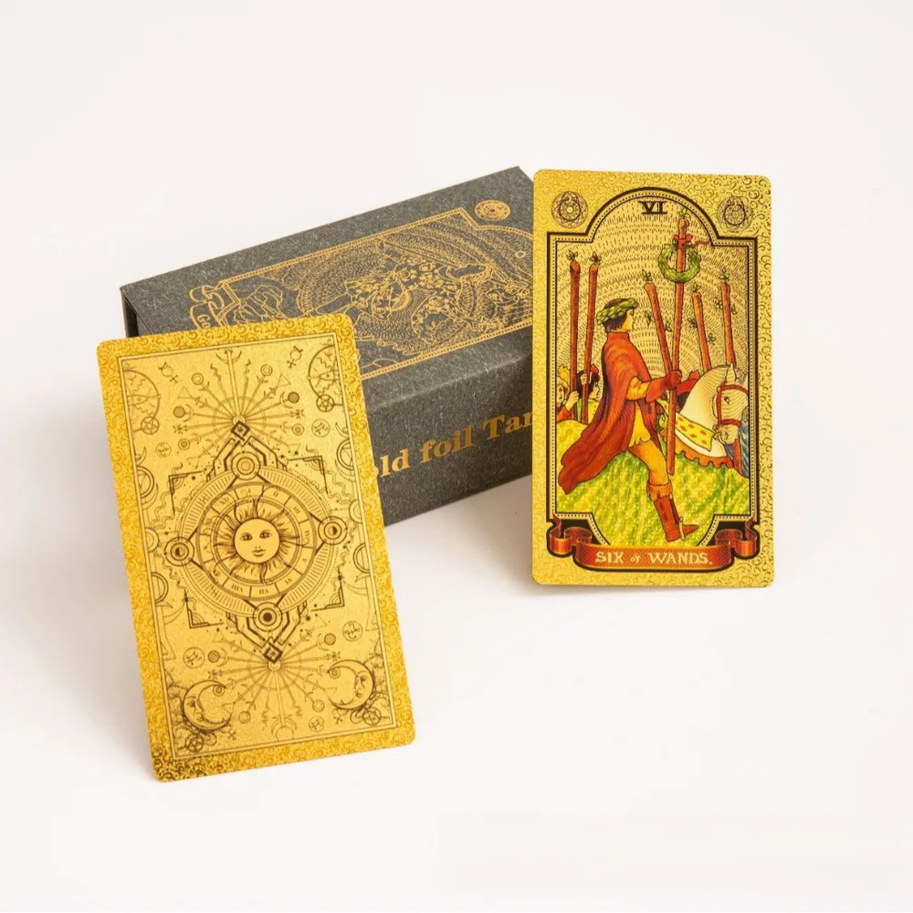 

Gold Foil Tarot Cards with Color Printed Waterproof Guidebook Tablecloth for Divination Board Games 78 Cards Set