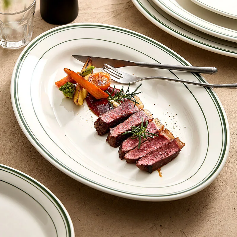 High Temperature Resistant Ceramic Plate, Specially Designed for Steaming Vegetables, Heatable Oval Fish and Steak Plate