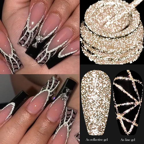 Imagen 2 del producto LILYCUTE 5ML brillante champán dorado delineador de uñas en Gel estilo francés brillo reflectante línea de tracción Graffiti raya Gel