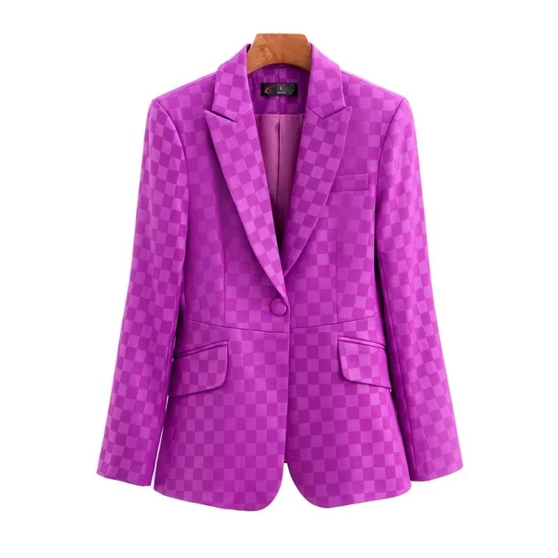 Chaqueta Formal a cuadros para mujer, abrigo ajustado de manga larga, color negro, verde y morado, ropa de trabajo y negocios, novedad