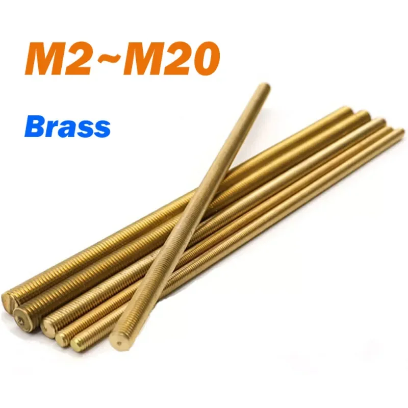 1Pcs Brass Thread Rod M2 M2.5 M3 M4 M5 M6 M8 M10 M12 M14 M16 M18 M20 Solid Metric Bolt Full Thread Shaft Rod Bar Stud